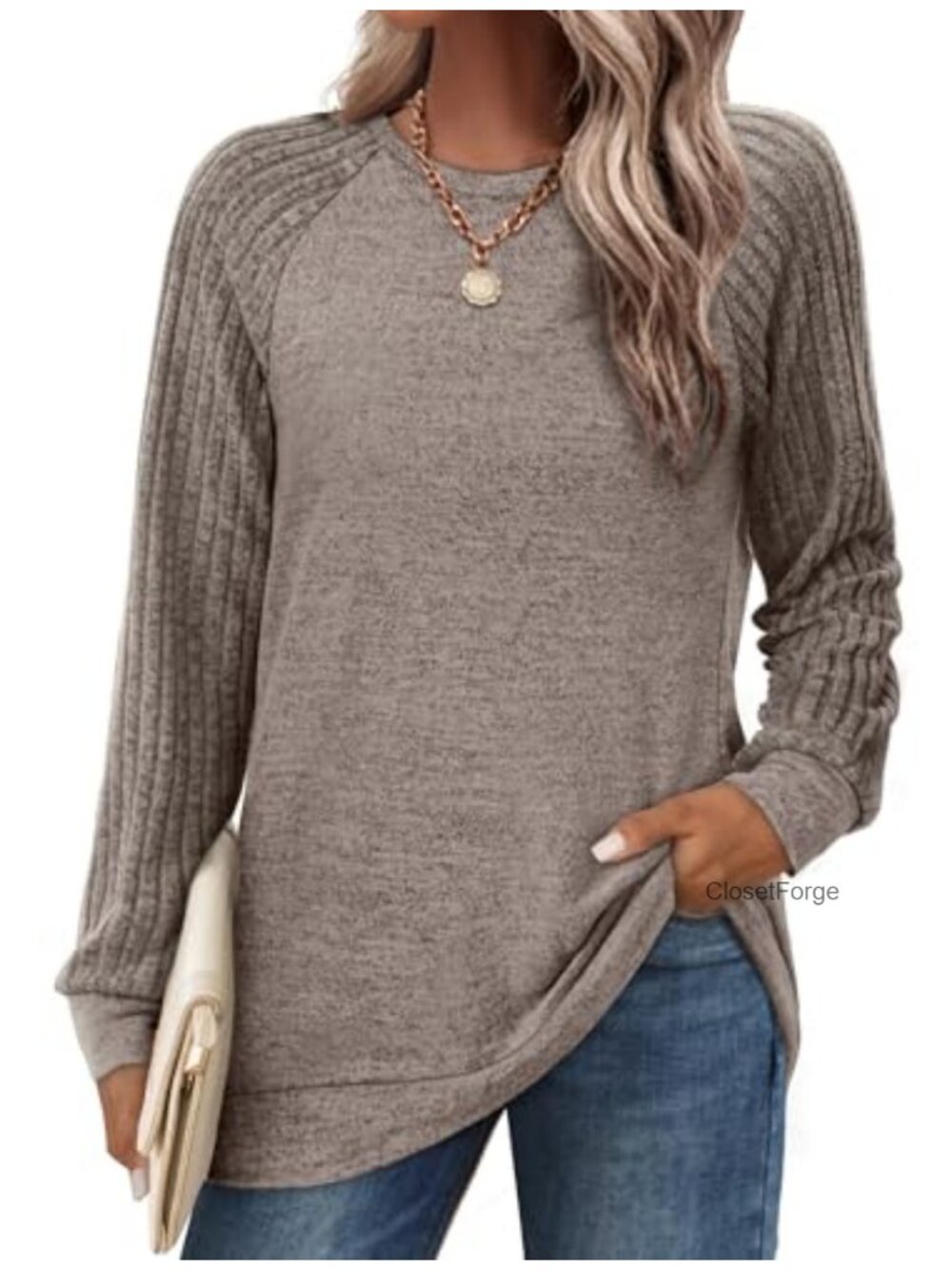 Tunic Sweatshirt Women Crewneck Lightweight Long Sleeve Raglan Top